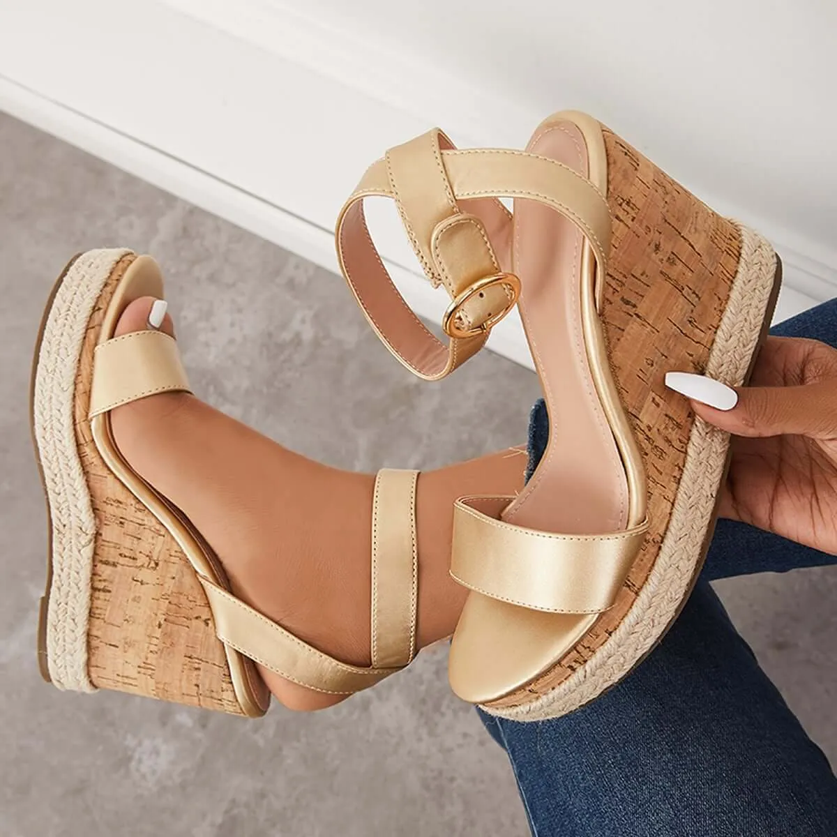 Open Toe Platform Cork Heels Wedge Ankle Strap Espadrille Sandals sold by Tinstree product image thumbnail 4