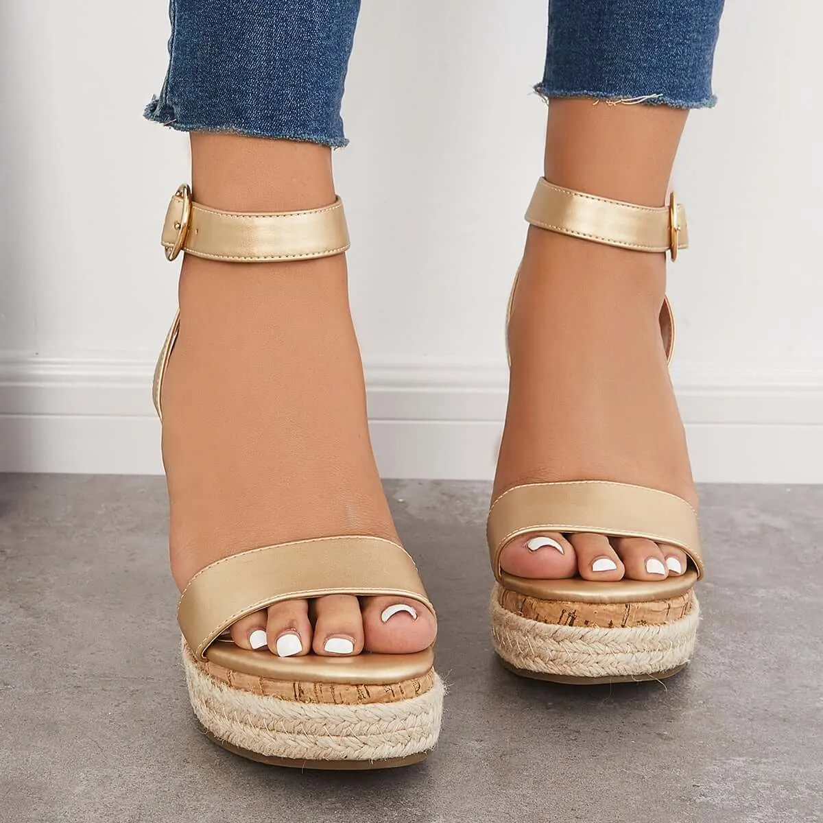 Open Toe Platform Cork Heels Wedge Ankle Strap Espadrille Sandals sold by Tinstree product image thumbnail 2