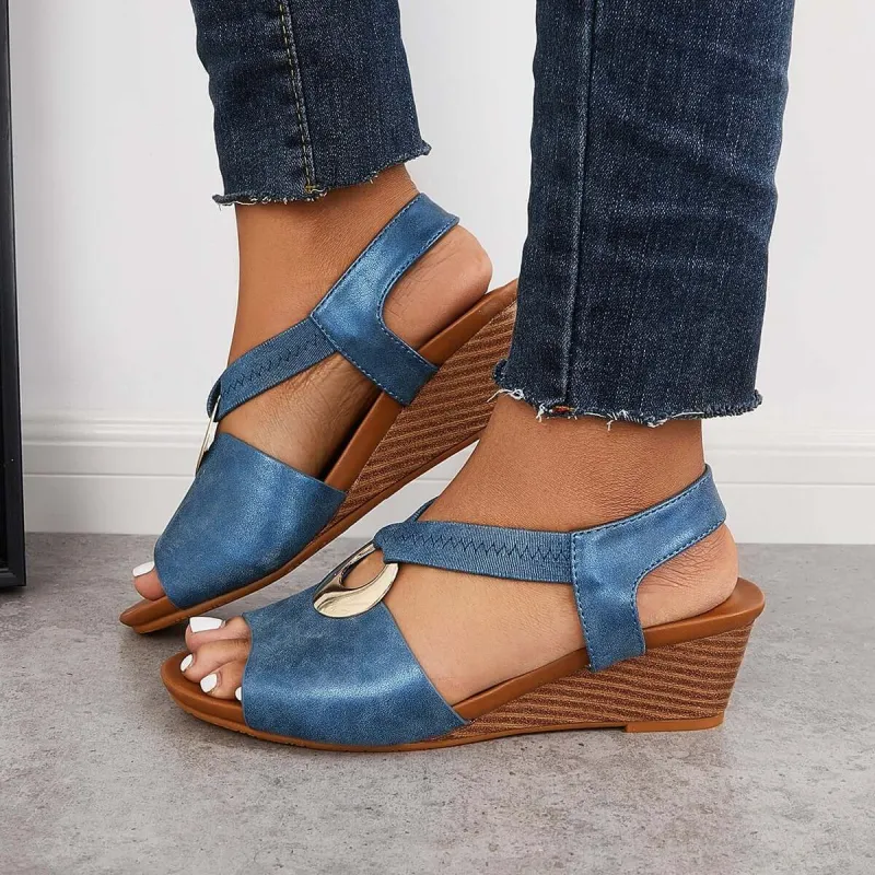 Casual Open Toe Stacked Heel Wedges Ankle Strap Sandals sold by Tinstree