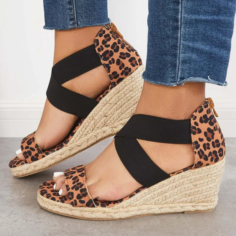 Open Toe Espadrille Suede Sandals Cross Strap Wedges sold by Tinstree