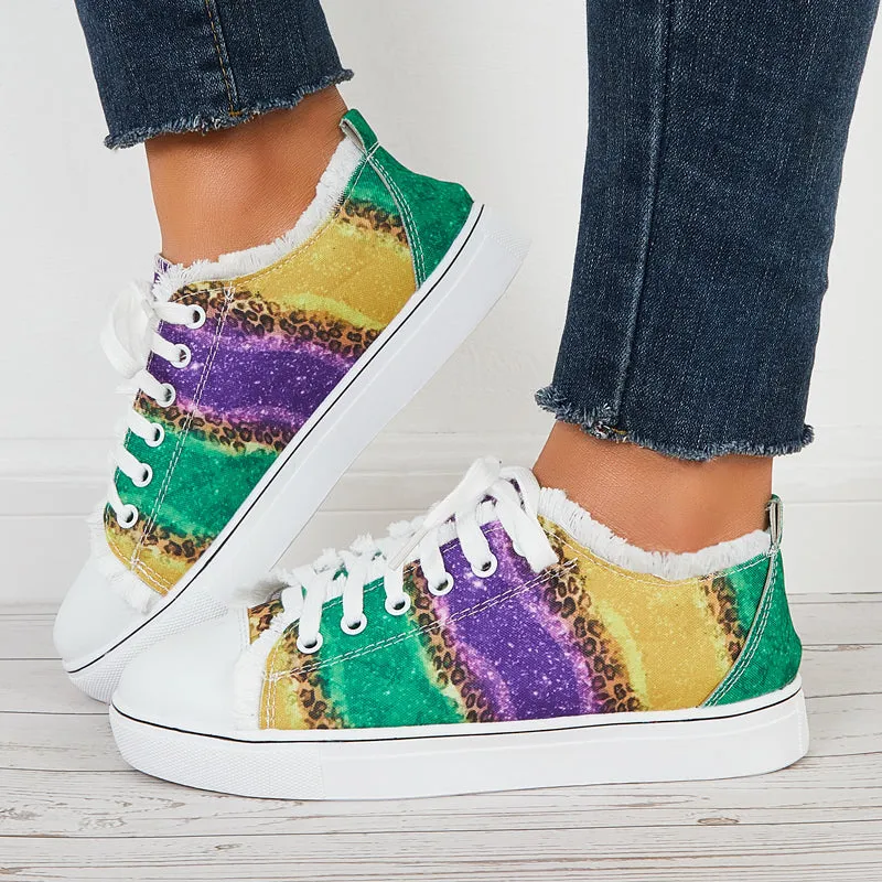 Multicolor Low Top Canvas Sneakers Lace Up Flat Shoes sold by Tinstree