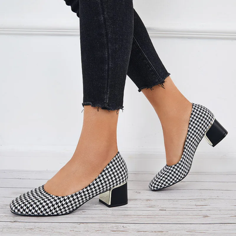 Plaid Chunky Block Low Heel Pumps Square Toe Office Shoes sold by Tinstree