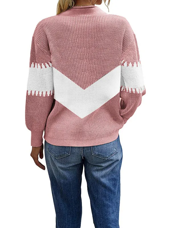 Women Color Block Sweater Turtleneck Pullover Long Sleeve Knitwear sold by Tinstree product image thumbnail 2