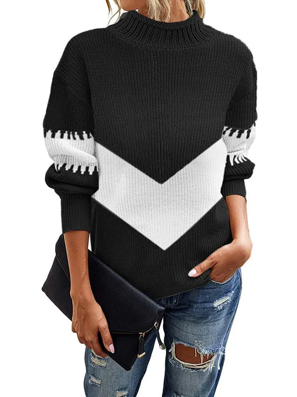Women Color Block Sweater Turtleneck Pullover Long Sleeve Knitwear sold by Tinstree product image thumbnail 3