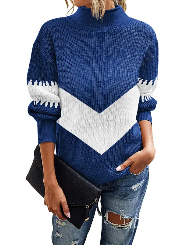 Women Color Block Sweater Turtleneck Pullover Long Sleeve Knitwear sold by Tinstree product image thumbnail 5