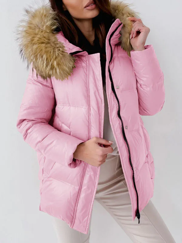 Womens Puffer Jacket Winter Warm Coats Padded Hood Coat with Faux Fur Collar sold by Tinstree