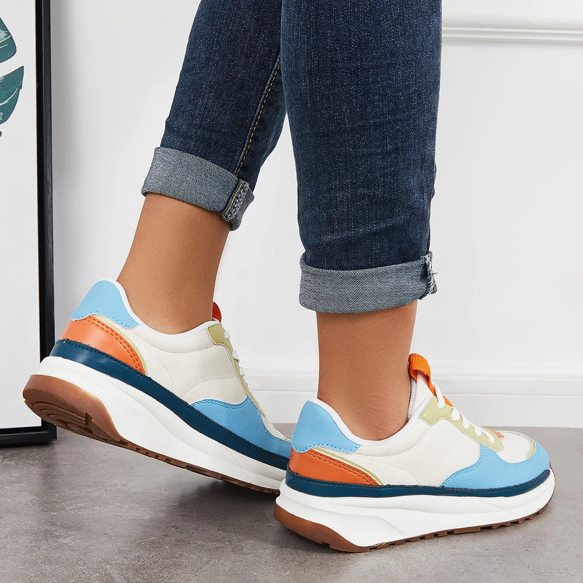Colorblock Lace Up Platform Trainer Sneakers Running Shoes sold by Tinstree product image thumbnail 4