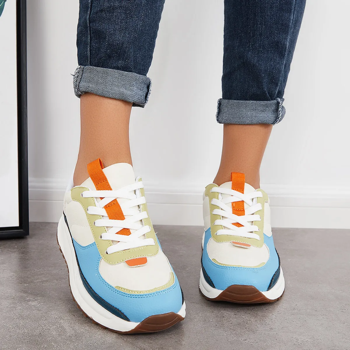 Colorblock Lace Up Platform Trainer Sneakers Running Shoes sold by Tinstree product image thumbnail 2