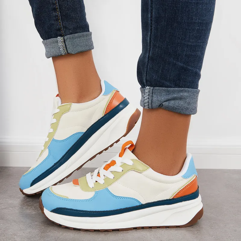 Colorblock Lace Up Platform Trainer Sneakers Running Shoes sold by Tinstree