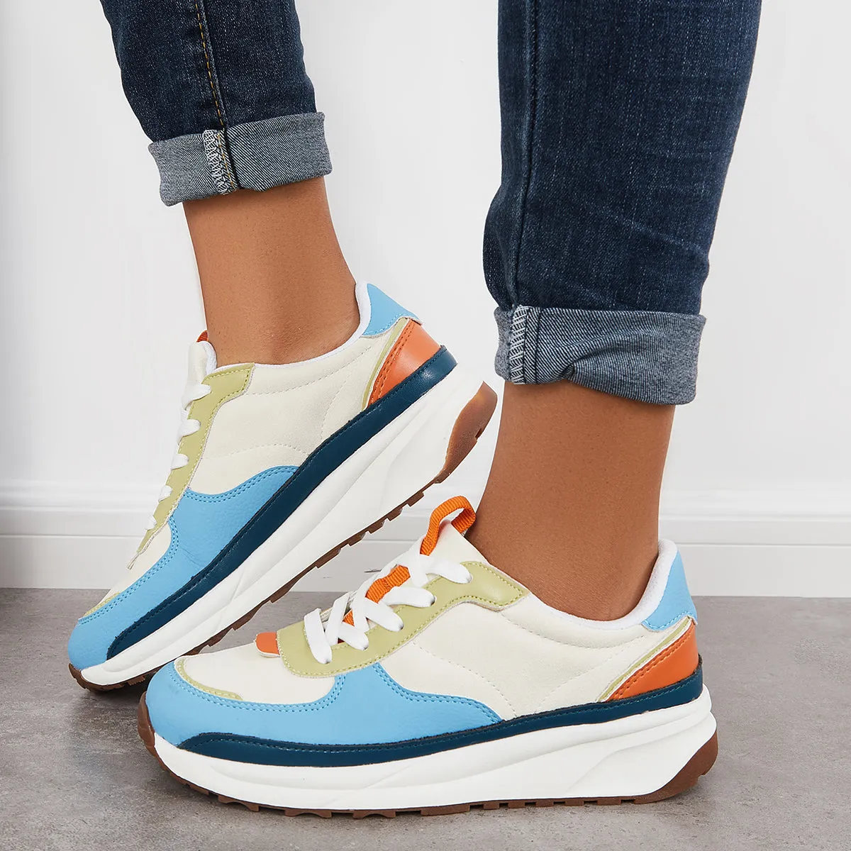 Colorblock Lace Up Platform Trainer Sneakers Running Shoes sold by Tinstree