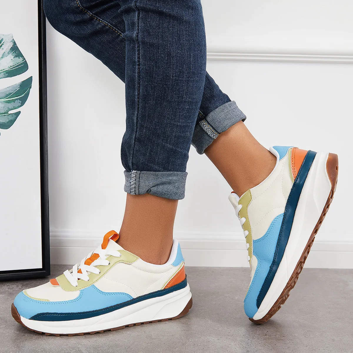 Colorblock Lace Up Platform Trainer Sneakers Running Shoes sold by Tinstree product image thumbnail 3