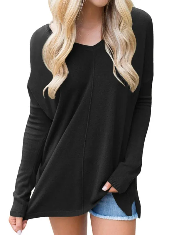 Women Long Sleeve V Neck Knit Sweater Solid Color Pullover Jumper Tops sold by Tinstree product image thumbnail 3