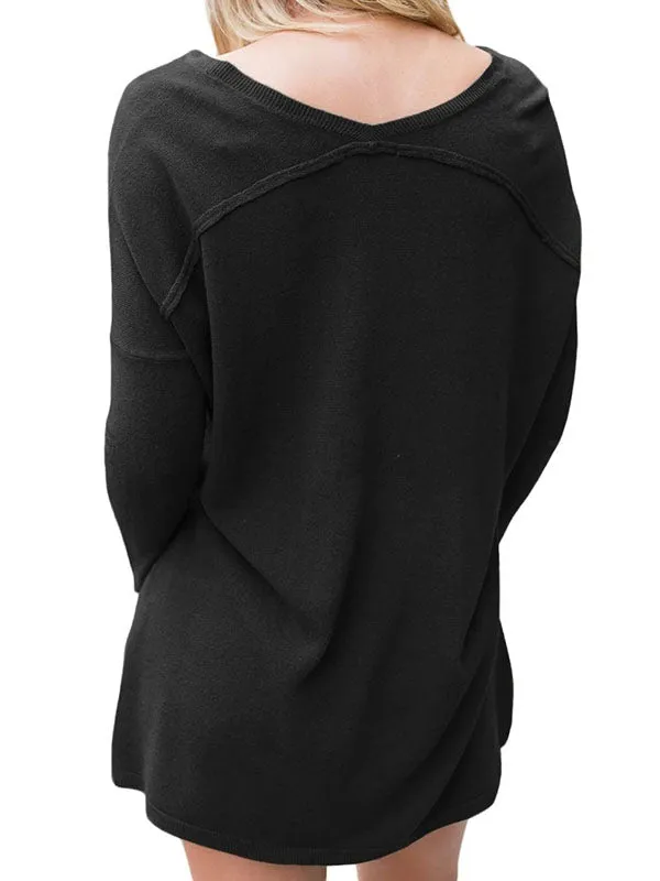 Women Long Sleeve V Neck Knit Sweater Solid Color Pullover Jumper Tops sold by Tinstree product image thumbnail 4