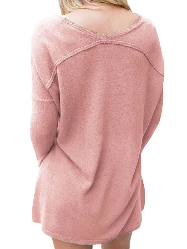 Women Long Sleeve V Neck Knit Sweater Solid Color Pullover Jumper Tops sold by Tinstree product image thumbnail 2