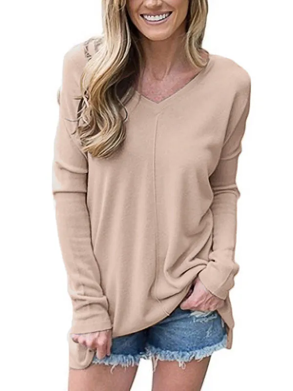 Women Long Sleeve V Neck Knit Sweater Solid Color Pullover Jumper Tops sold by Tinstree product image thumbnail 5