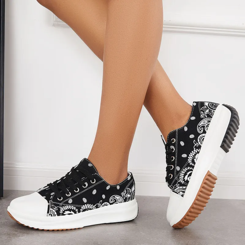 Lace Up Platform Canvas Low Top Sneakers Walking Shoes sold by Tinstree