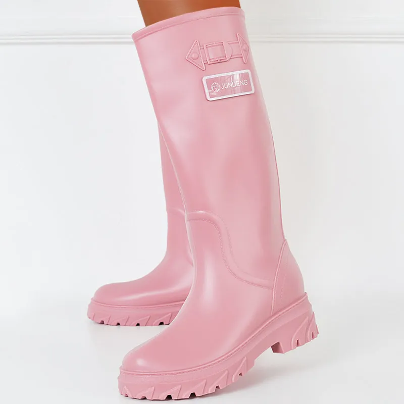 Wide Knee High Chunky Sole Rain Boots Waterproof Non-Slip Outdoor Shoes sold by Tinstree