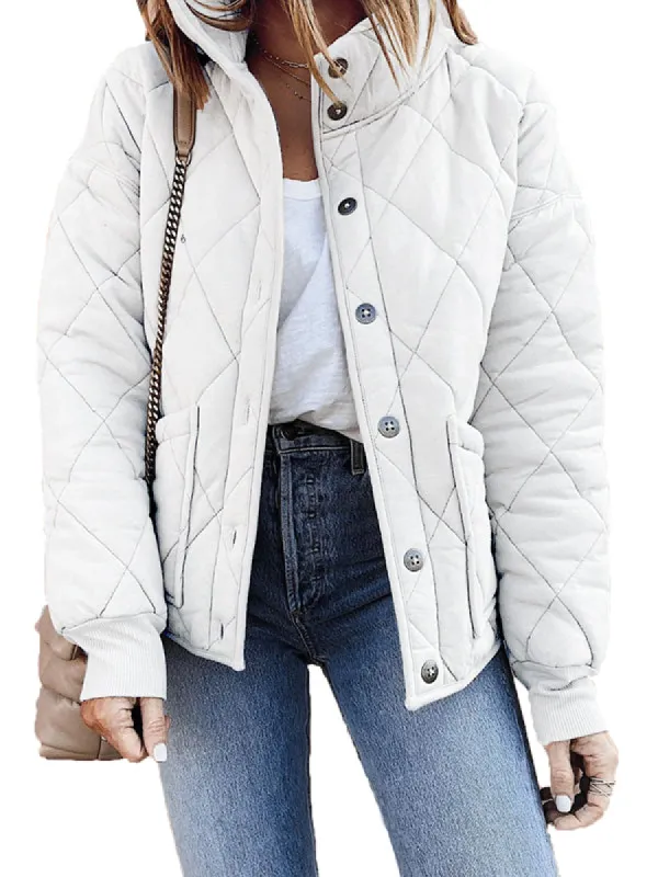 Women Winter Jackets Button Down Long Sleeve Stand Neck Lightweight Warm Coat sold by Tinstree