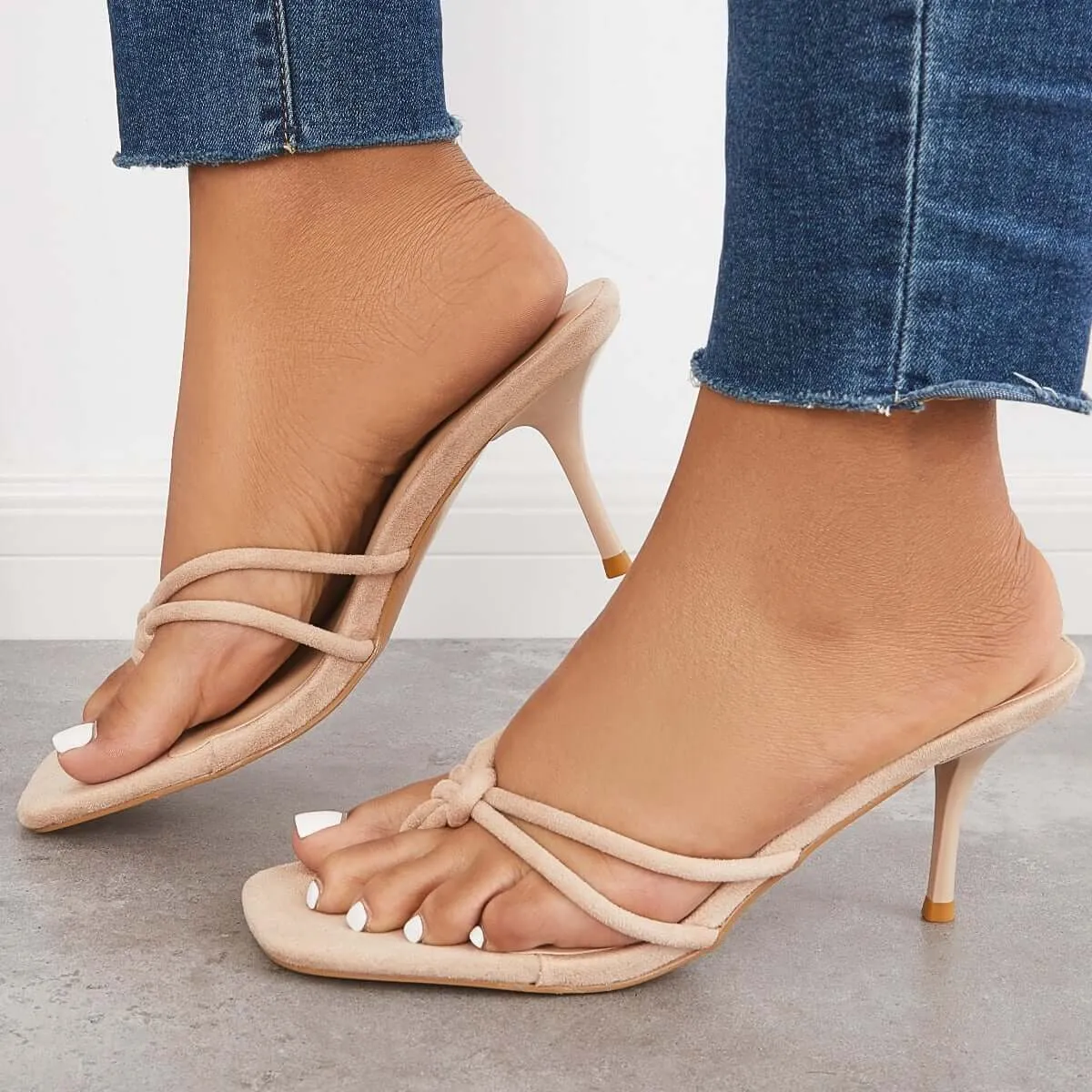 Square Toe Flip Flops Kitten Heels Slip On Slide Sandals sold by Tinstree product image thumbnail 5