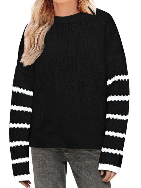 Womens Crewneck Long Stripe Sleeve Knit Loose Pullover Sweater sold by Tinstree