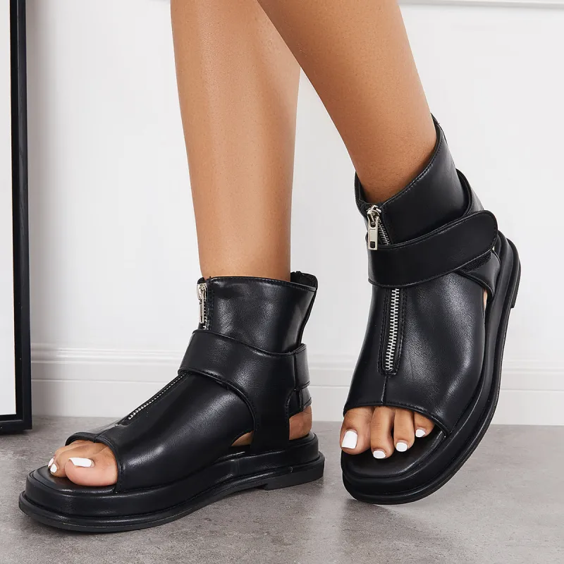Black High Top Platform Heel Sandals Slingback Ankle Boots sold by Tinstree