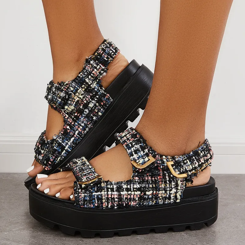 Velcro Open Toe Ankle Strap Platform Wedge Sandals sold by Tinstree