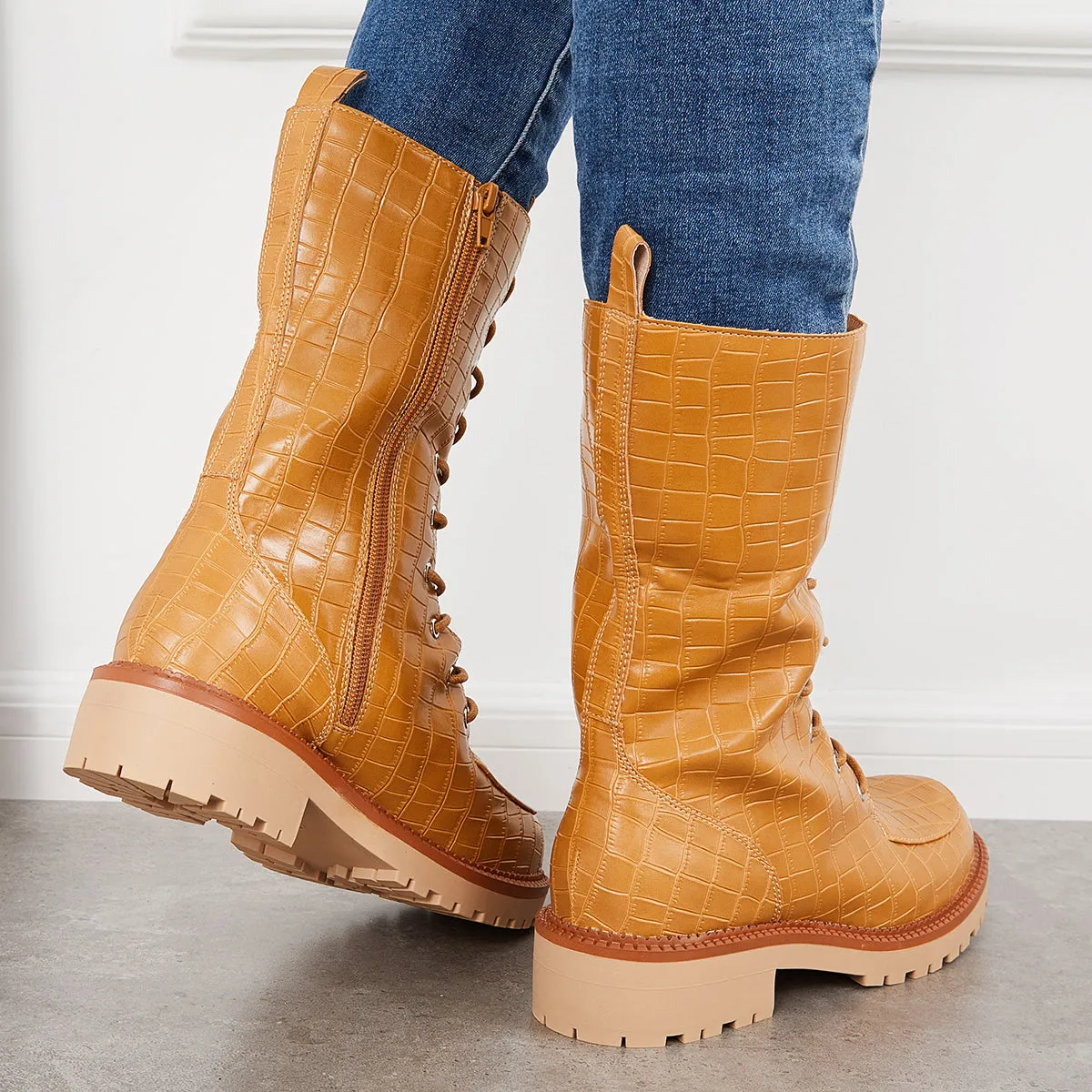 Women Mid Calf Lace Up Boots Lug Sole Military Combat Booties sold by Tinstree product image thumbnail 4