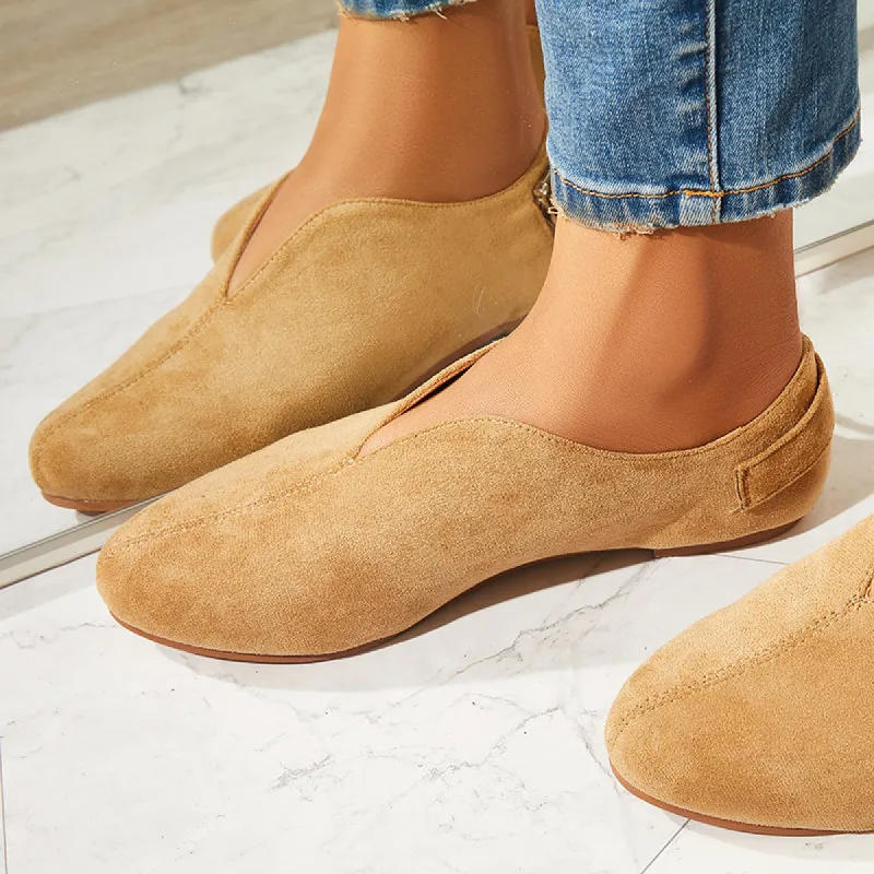 Round Toe V Cut Slip On Flat Loafers Soft Ballet Shoes sold by Tinstree