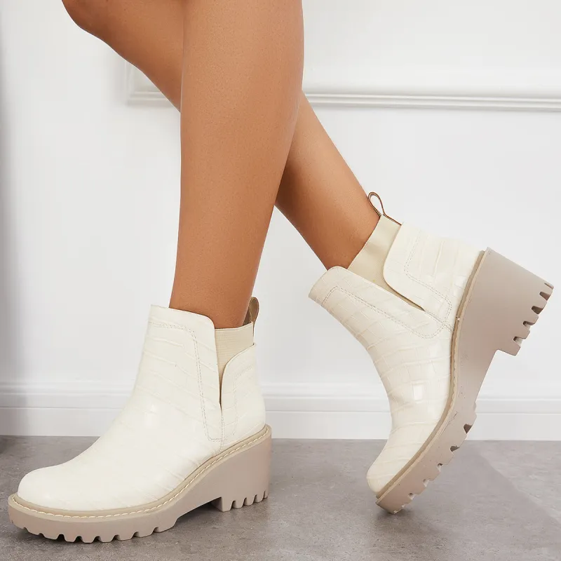 Platform Lug Sole Chelsea Boots Chunky Heel Ankle Booties sold by Tinstree