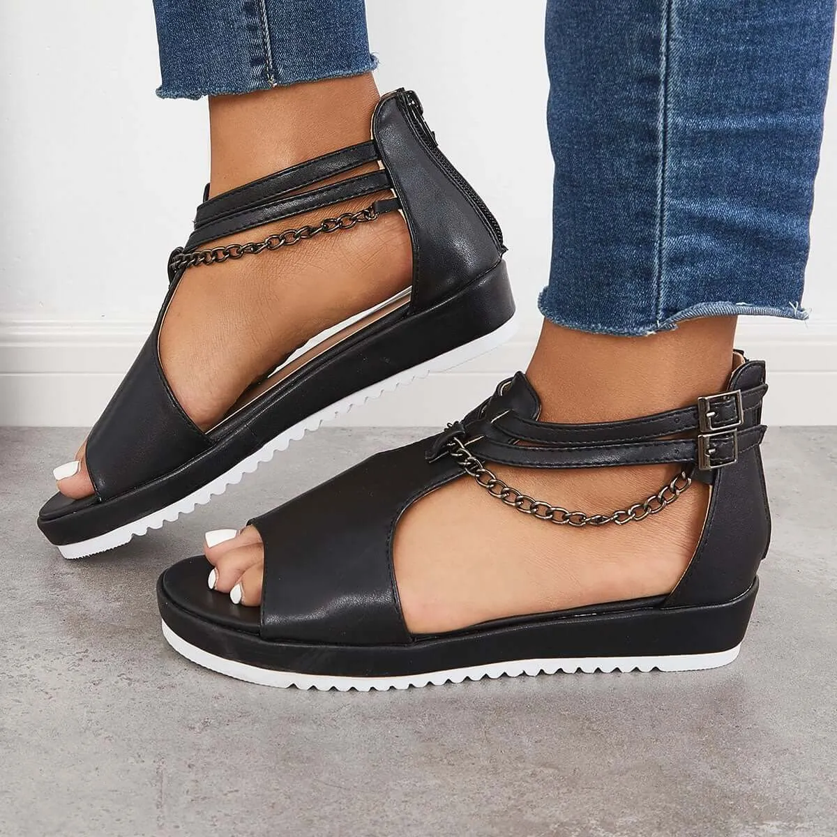 T-Strap Platform Wedge Heel Sandals Ankle Strap Shoes sold by Tinstree