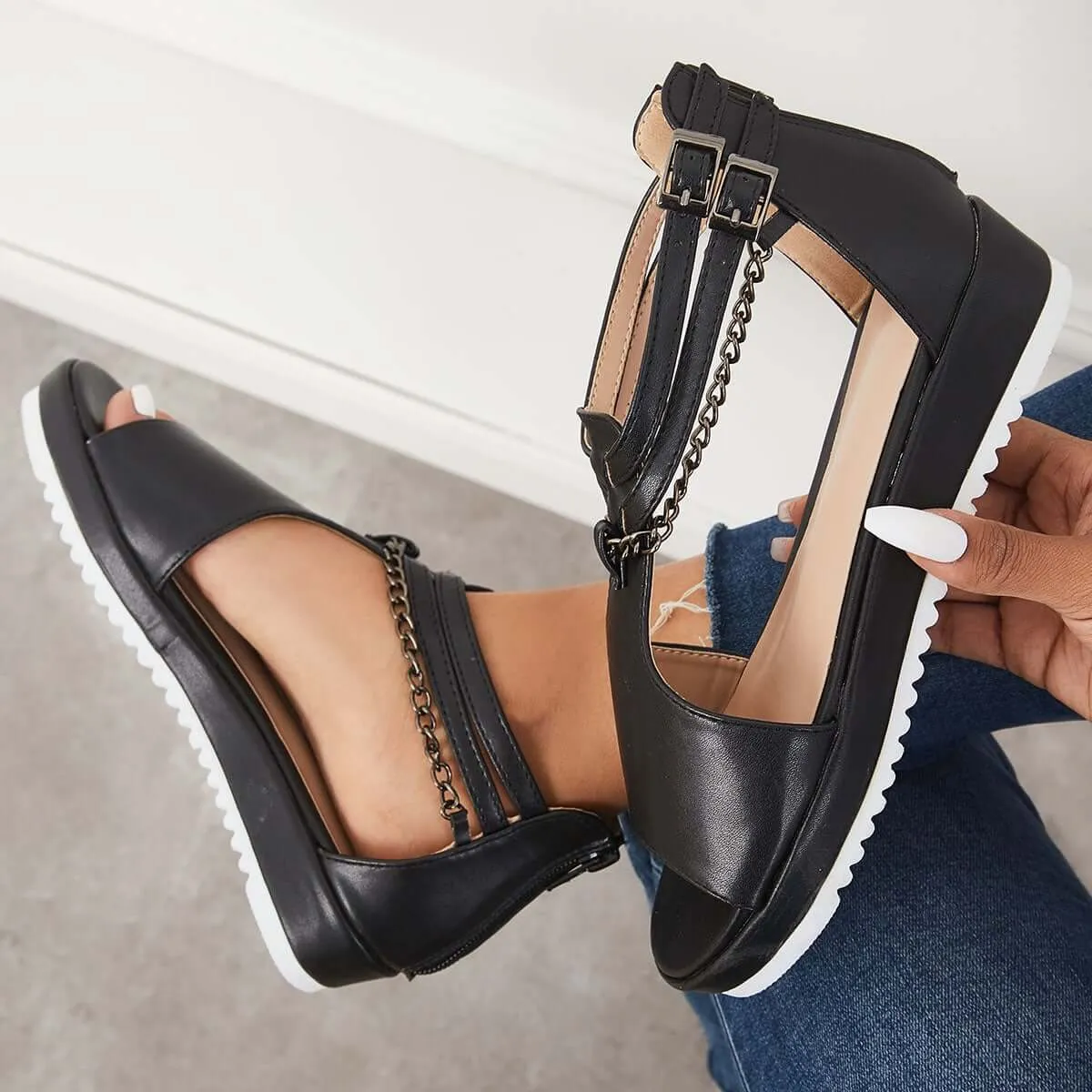 T-Strap Platform Wedge Heel Sandals Ankle Strap Shoes sold by Tinstree product image thumbnail 4