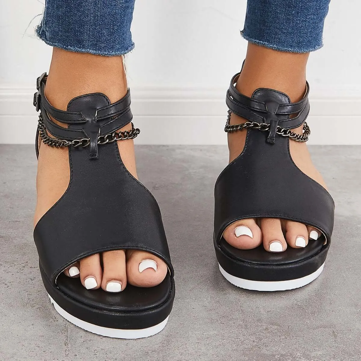 T-Strap Platform Wedge Heel Sandals Ankle Strap Shoes sold by Tinstree product image thumbnail 2
