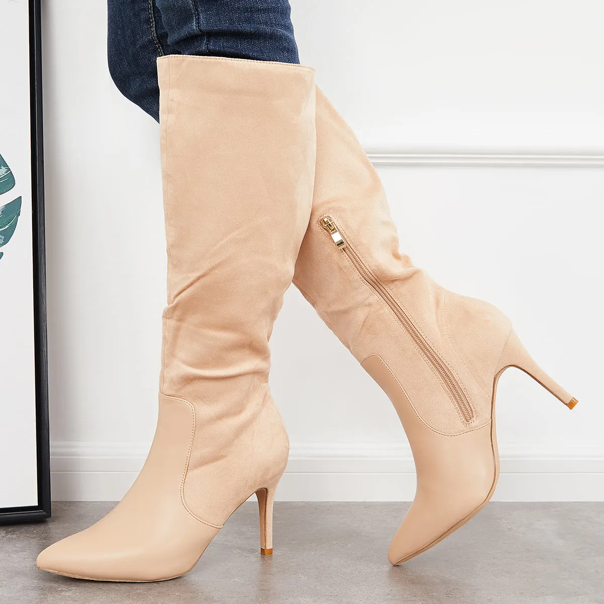 Stretchy Pointed Toe Stiletto High Heel Knee High Riding Boots sold by Tinstree