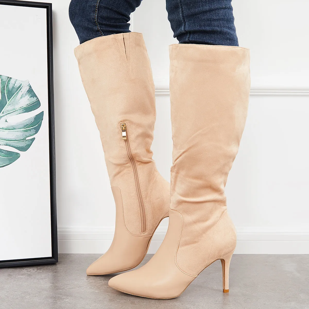 Stretchy Pointed Toe Stiletto High Heel Knee High Riding Boots sold by Tinstree product image thumbnail 3