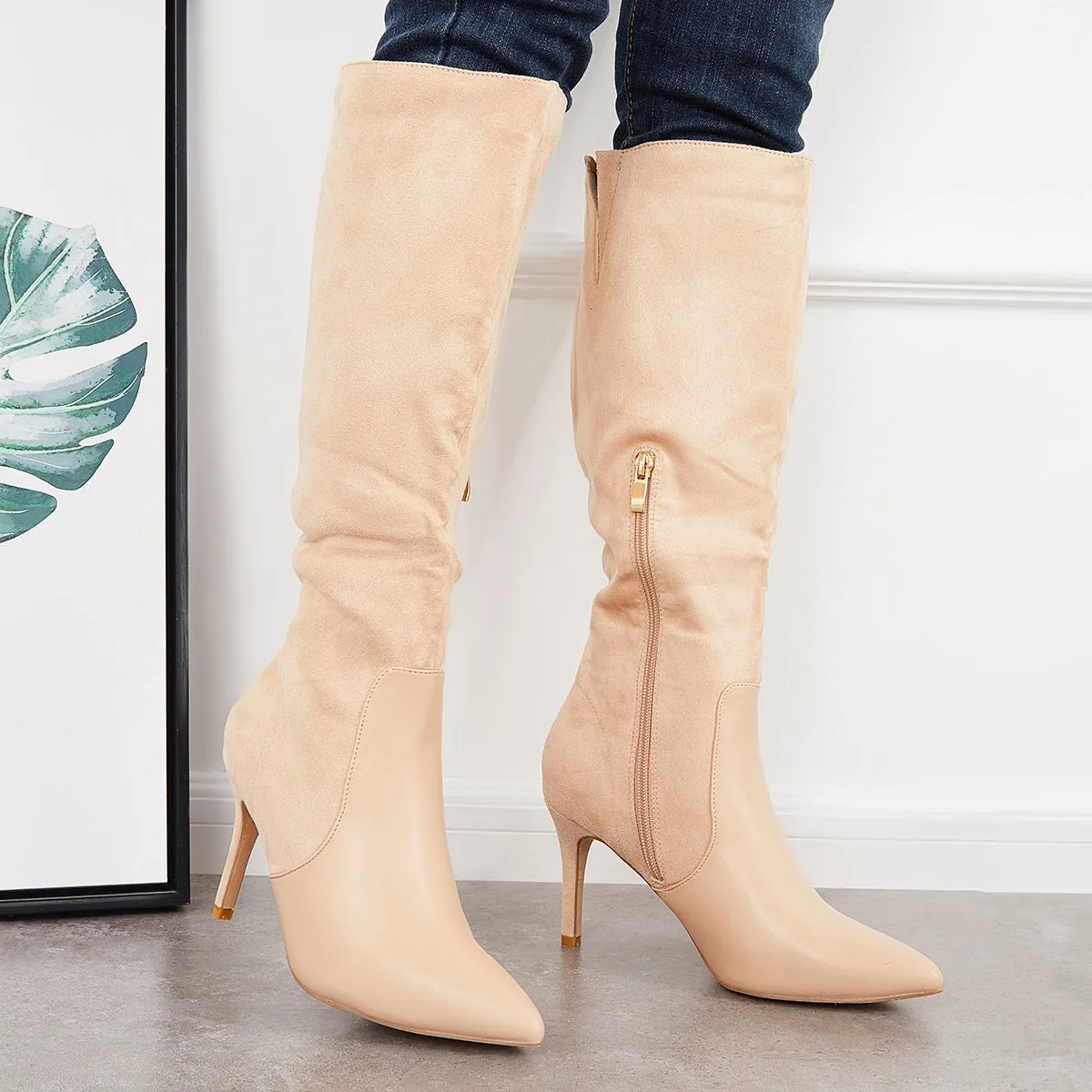 Stretchy Pointed Toe Stiletto High Heel Knee High Riding Boots sold by Tinstree product image thumbnail 2