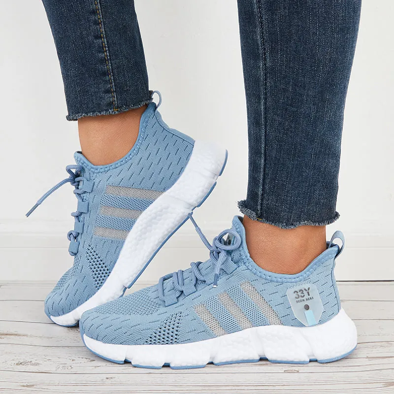 Mesh Knit Sneakers Lace Up Comfy Sole Running Sports Shoes sold by Tinstree