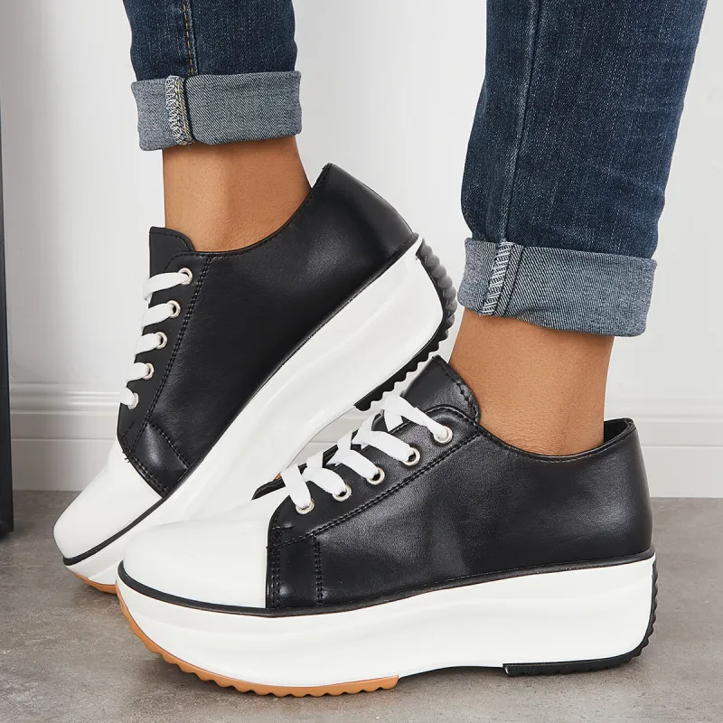 Platform Low Top Sneakers Lace Up Non Slip Running Shoes sold by Tinstree