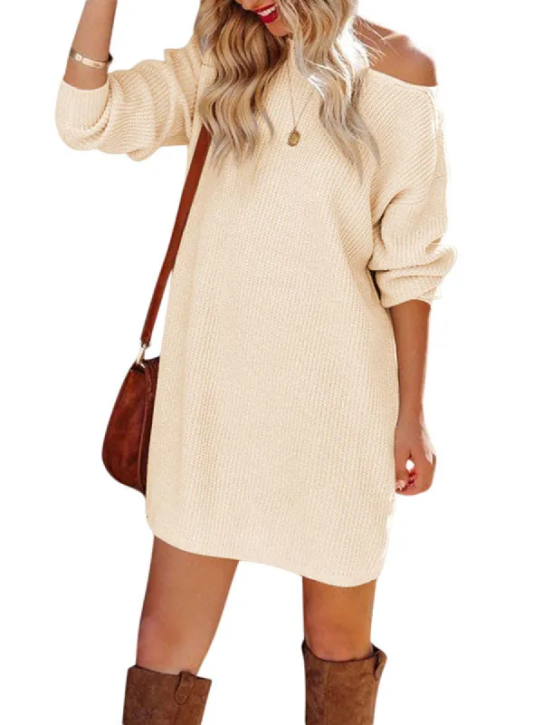 Womens Pullover Sweater Dresses Casual Long Sleeve Knit Crewneck Loose Oversized Sweaters sold by Tinstree