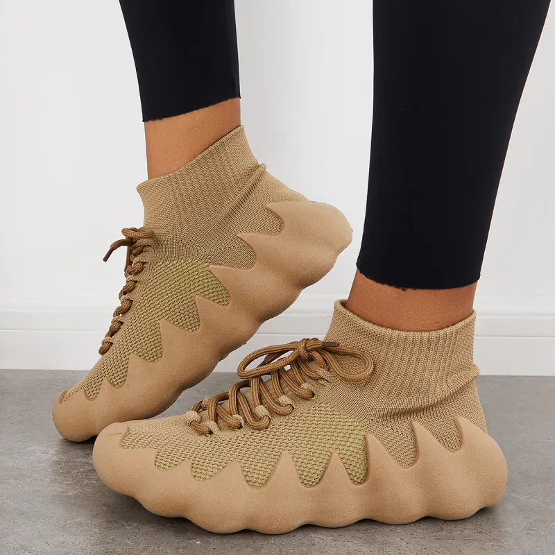 Lightweight Knitted Sock Sneakers Lace Up Running Shoes sold by Tinstree