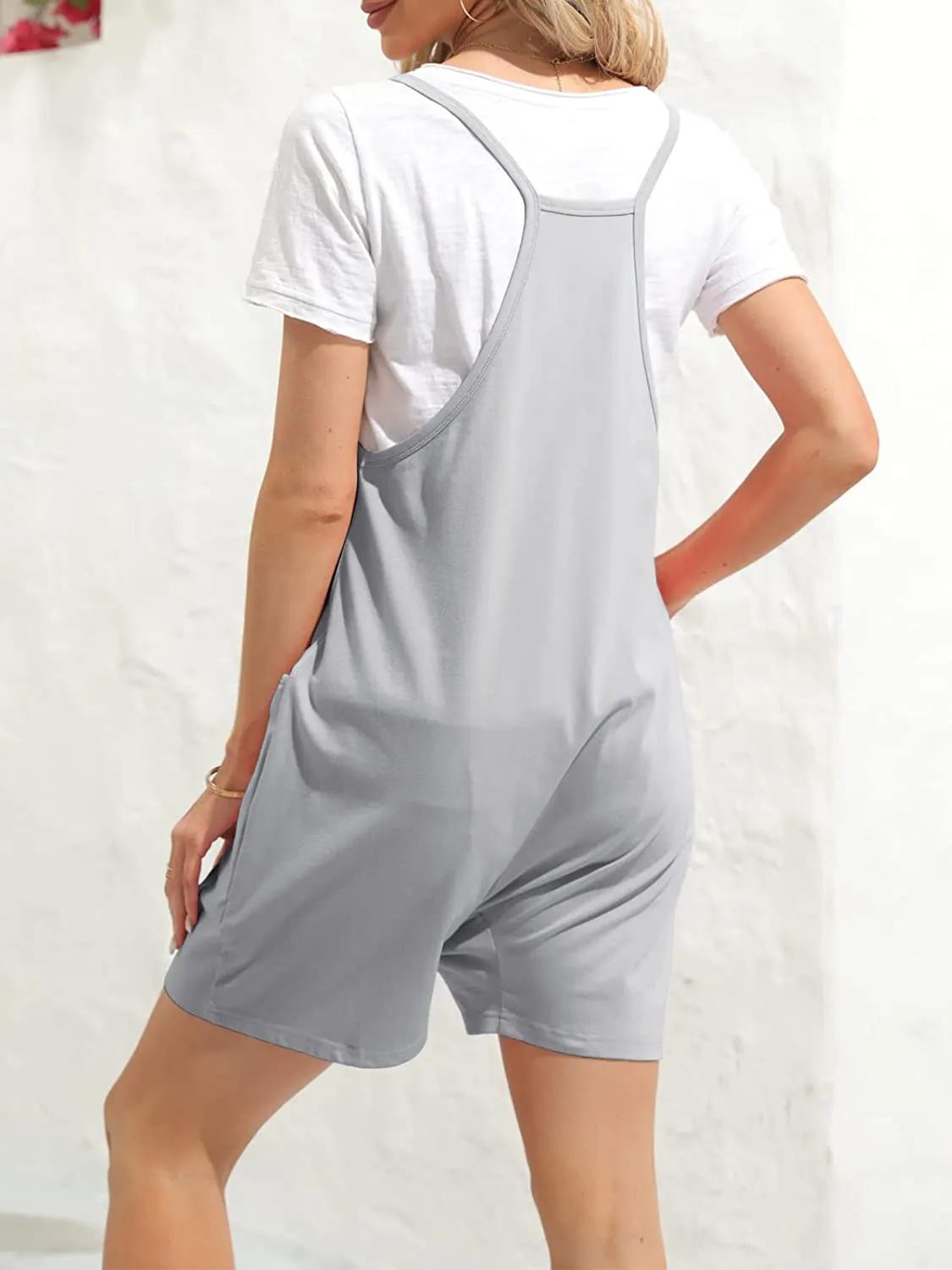 Ebifin women's dungarees short work trousers summer loose overalls jumpsuit sleeveless dungarees with large pockets sold by Tinstree product image thumbnail 4