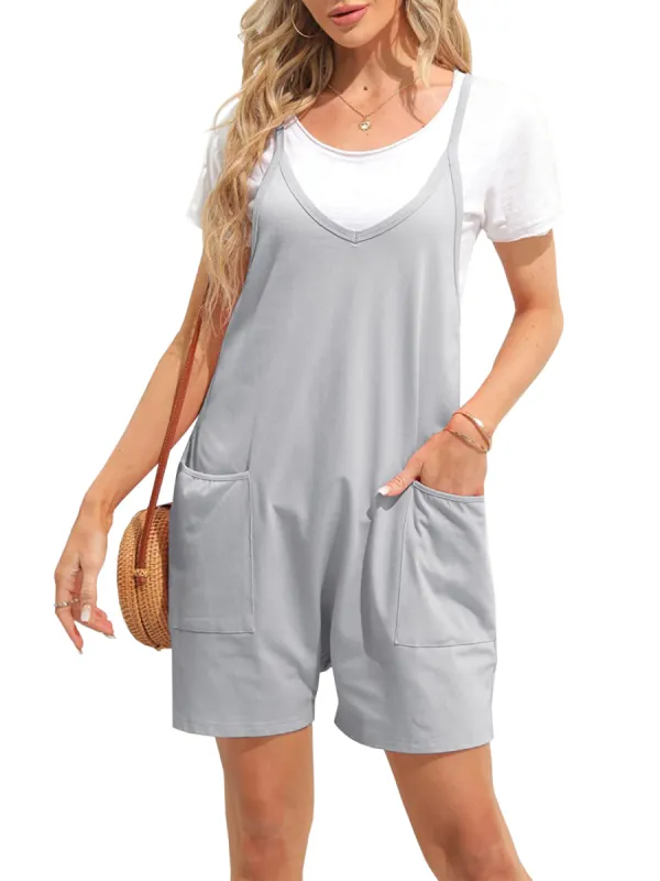 Ebifin women's dungarees short work trousers summer loose overalls jumpsuit sleeveless dungarees with large pockets sold by Tinstree