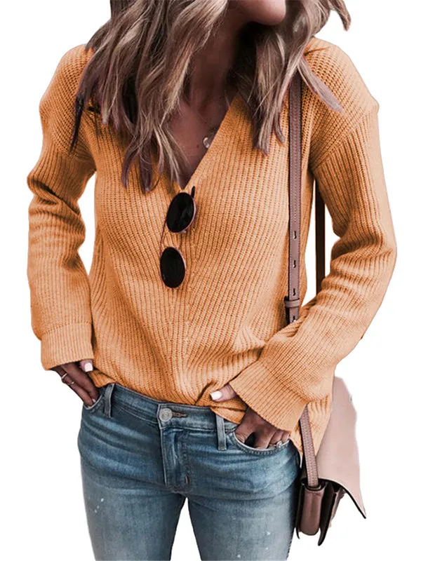 Women V Neck Basic Slim Fitted Ribbed Knit Sweater Long Sleeve Pullover Tops sold by Tinstree product image thumbnail 2