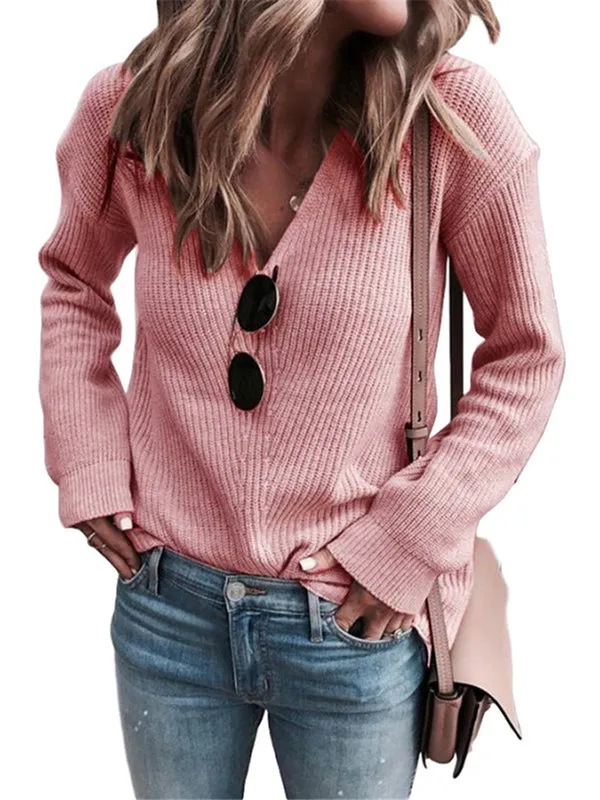 Women V Neck Basic Slim Fitted Ribbed Knit Sweater Long Sleeve Pullover Tops sold by Tinstree product image thumbnail 3