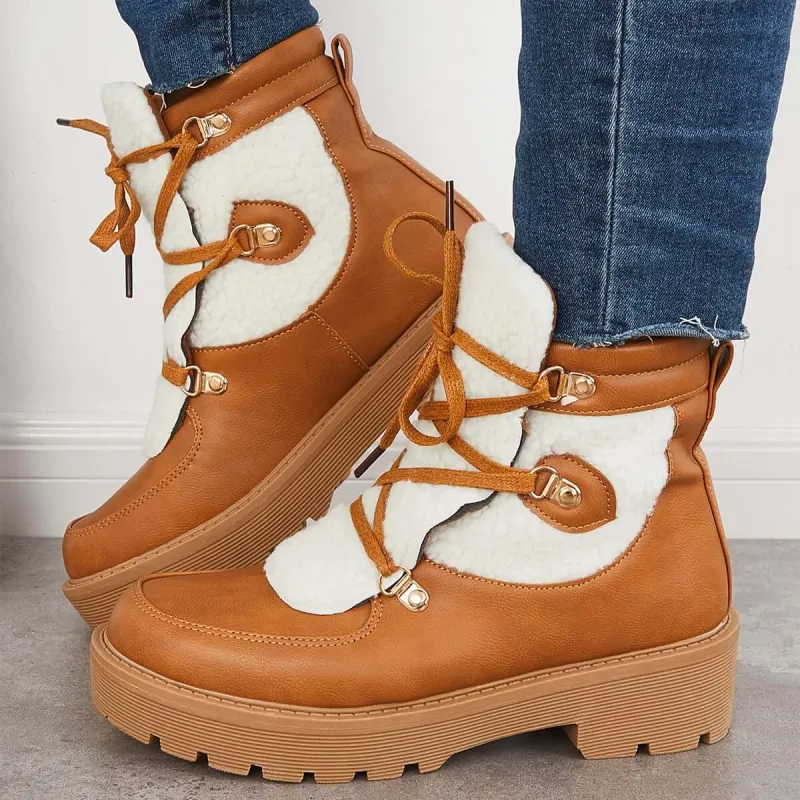 Chunky Heel Combat Ankle Boots Waterproof Lug Sole Work Booties sold by Tinstree