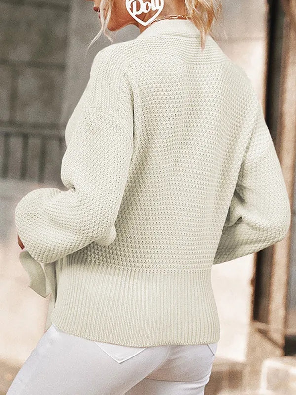 Women V Neck Wrap Sweaters Side Tie Long Sleeve Ribbed Pullover Knit Tunics Tops sold by Tinstree product image thumbnail 3