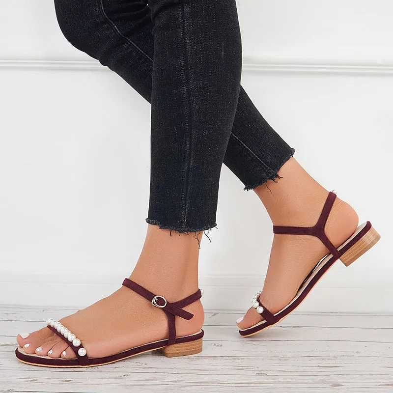 Women Block Low Heels Open Toe Pearl Ankle Strap Sandals sold by Tinstree product image thumbnail 4