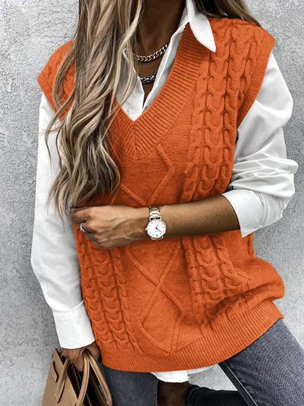 Women Sweater Vest Oversized V Neck Sleeveless Sweaters Cable Knit Tops sold by Tinstree