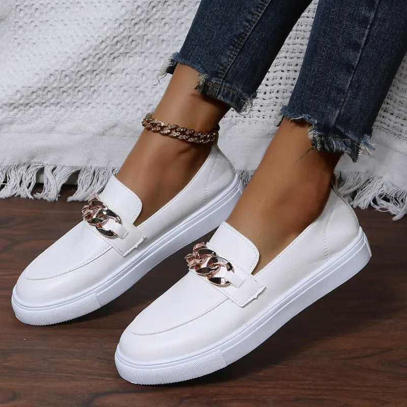 Casual Chain Decor Platform Loafers Slip on Walking Shoes sold by Tinstree