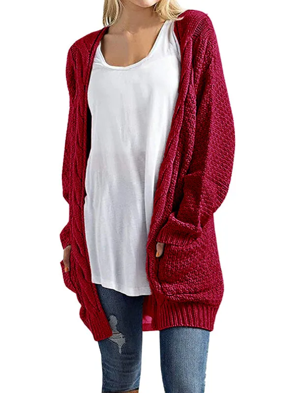 Women Open Front Long Sleeve Knit Chunky Cardigan Sweater Pullover with Pockets sold by Tinstree