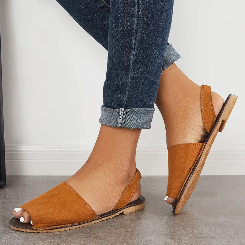 Women Flat Sandals Peep Toe Slingback Dressy Summer Sandals sold by Tinstree